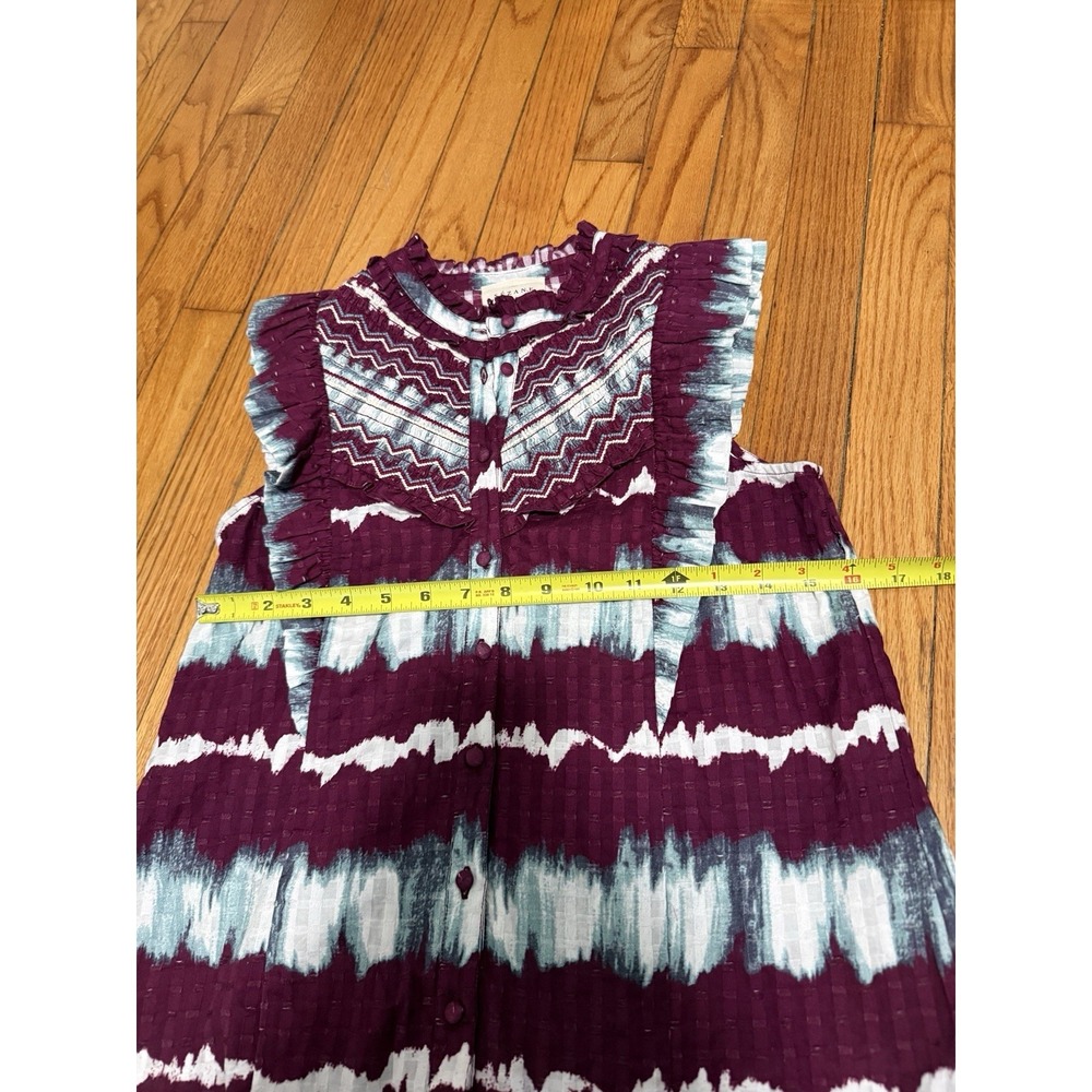 Sezane Elena Ruffle Pruple Tie Dye‎ Sleeveless Button Front Blouse Size EU 36 - Picture 7 of 8